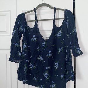 AE off the shoulder floral blue top